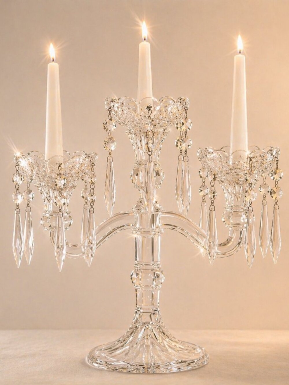 Crystal Candelabra with Hanging Prisms Elegant Wedding Decor